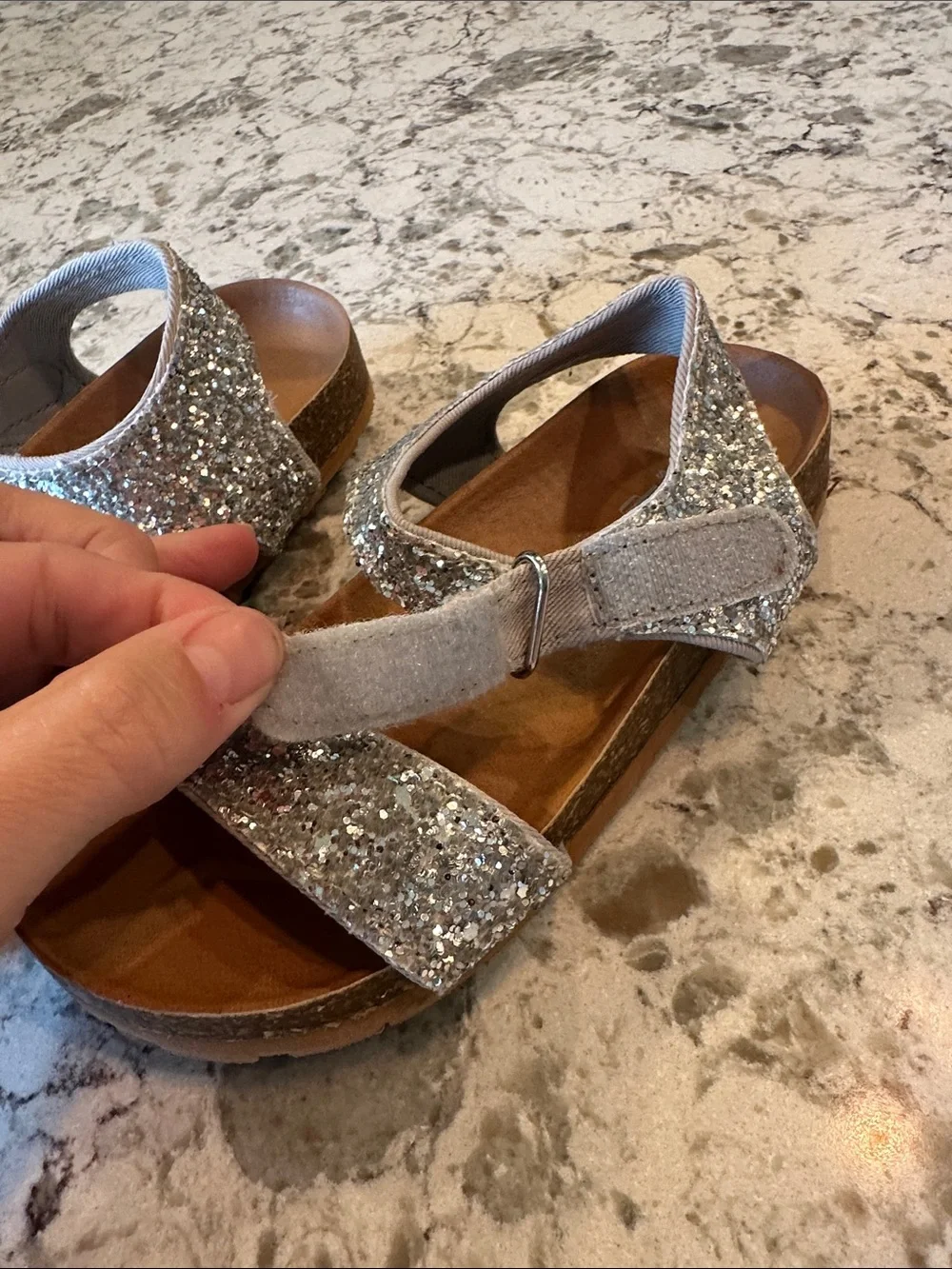GAP Silver Glitter Double-Strap Kids Sandals. Size 10
